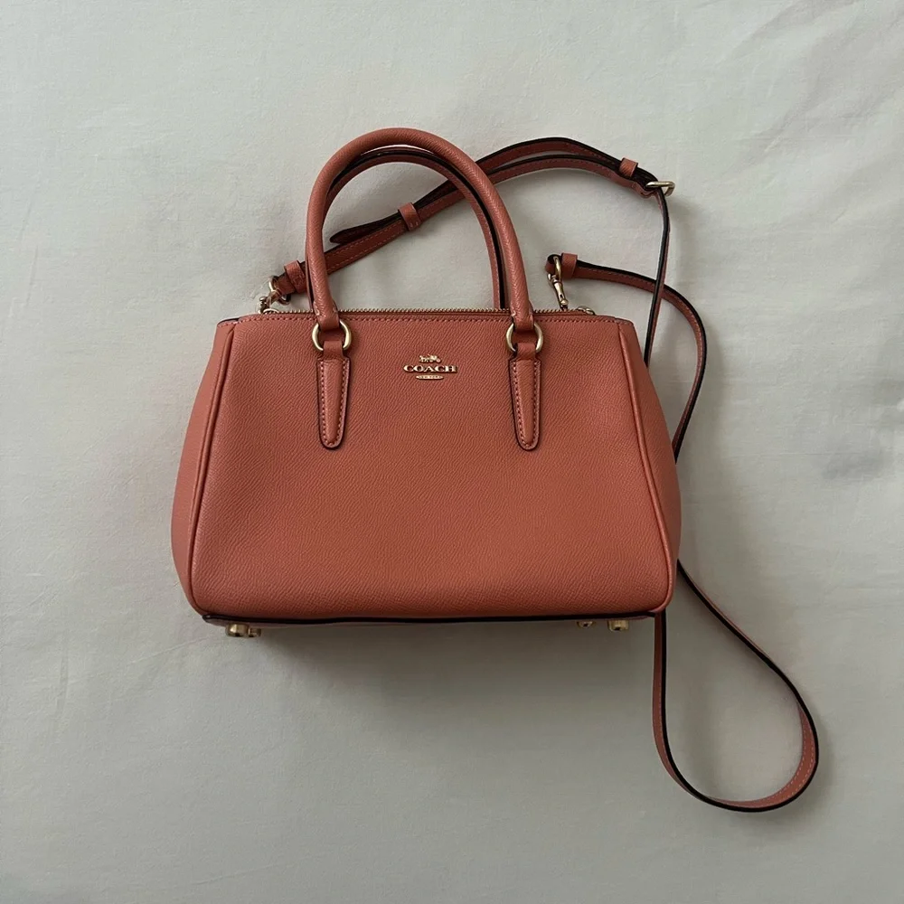 COACH Light Coral Leather Mini Surrey Carryall Tote
